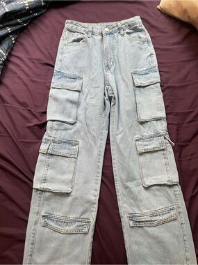 Light Blue Women’s Cargo Denim Cotton Pants
